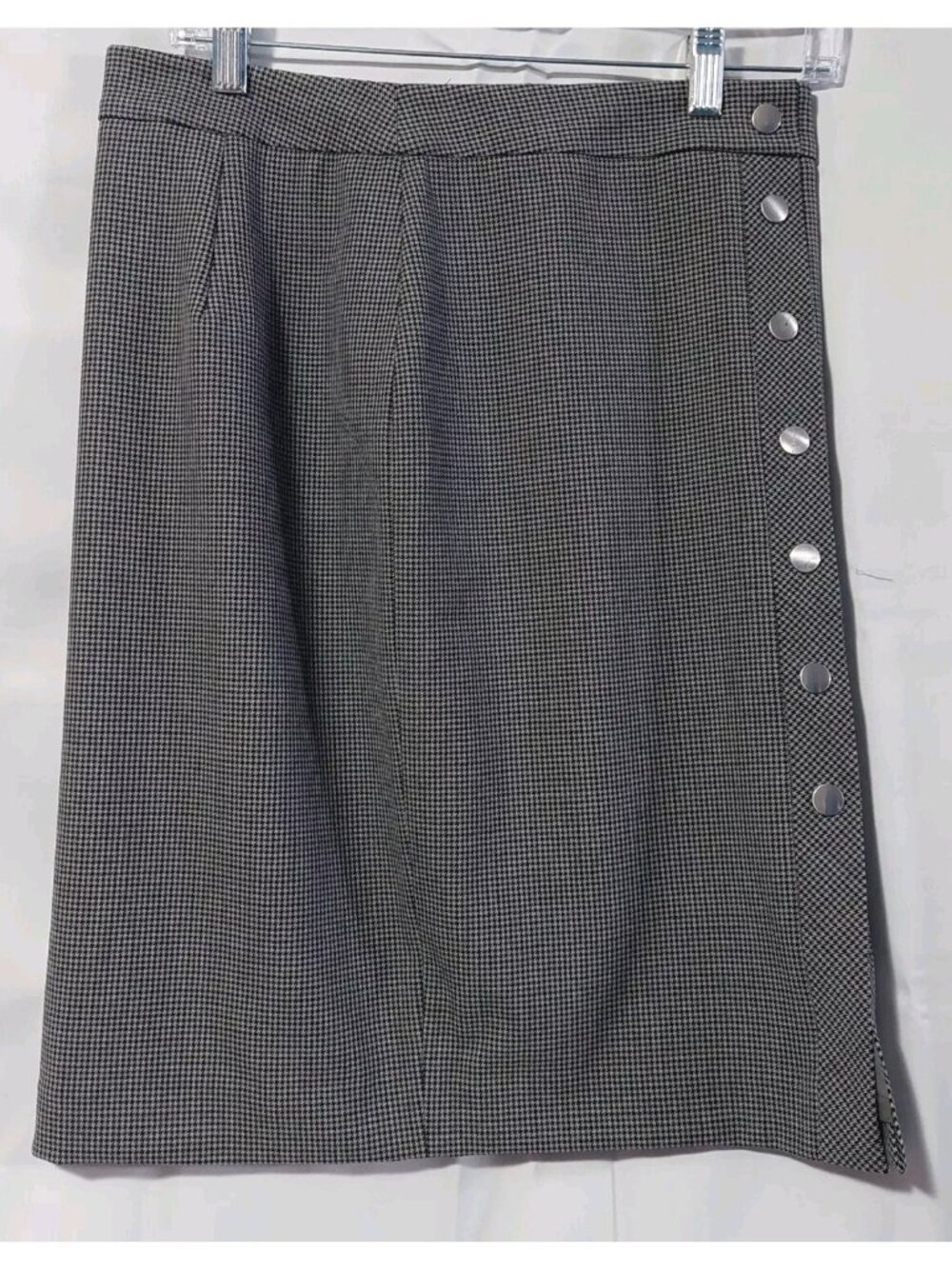 Loft Pencil Skirt Womens Size 2 Houndstooth Grey Lined Zipper Length 22"